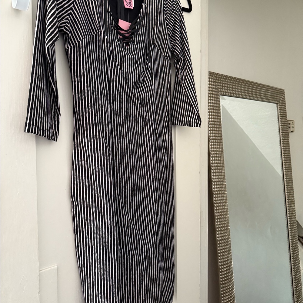 NWT Vixen by Micheline Pitt Miss Kitty Pinstripes Wiggle Dress - Picture 2 of 6